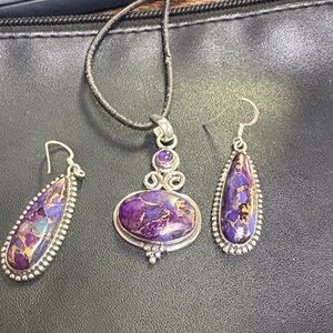 Purple and Silver Stitchtite pendant earrings sterling silver